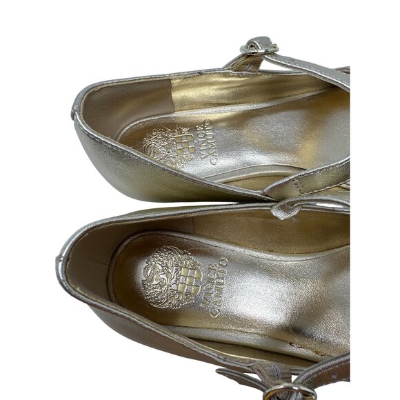 Vince Camuto Girls Gold Metallic Mary Jane Flats With Cross-Strap & Buckle Sz 2M - Picture 8 of 12